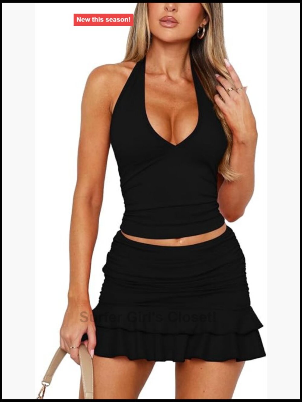 Women's 2 Piece Skirt Set Sleeveless Halter Crop Top Mini Skirt Club Outfit